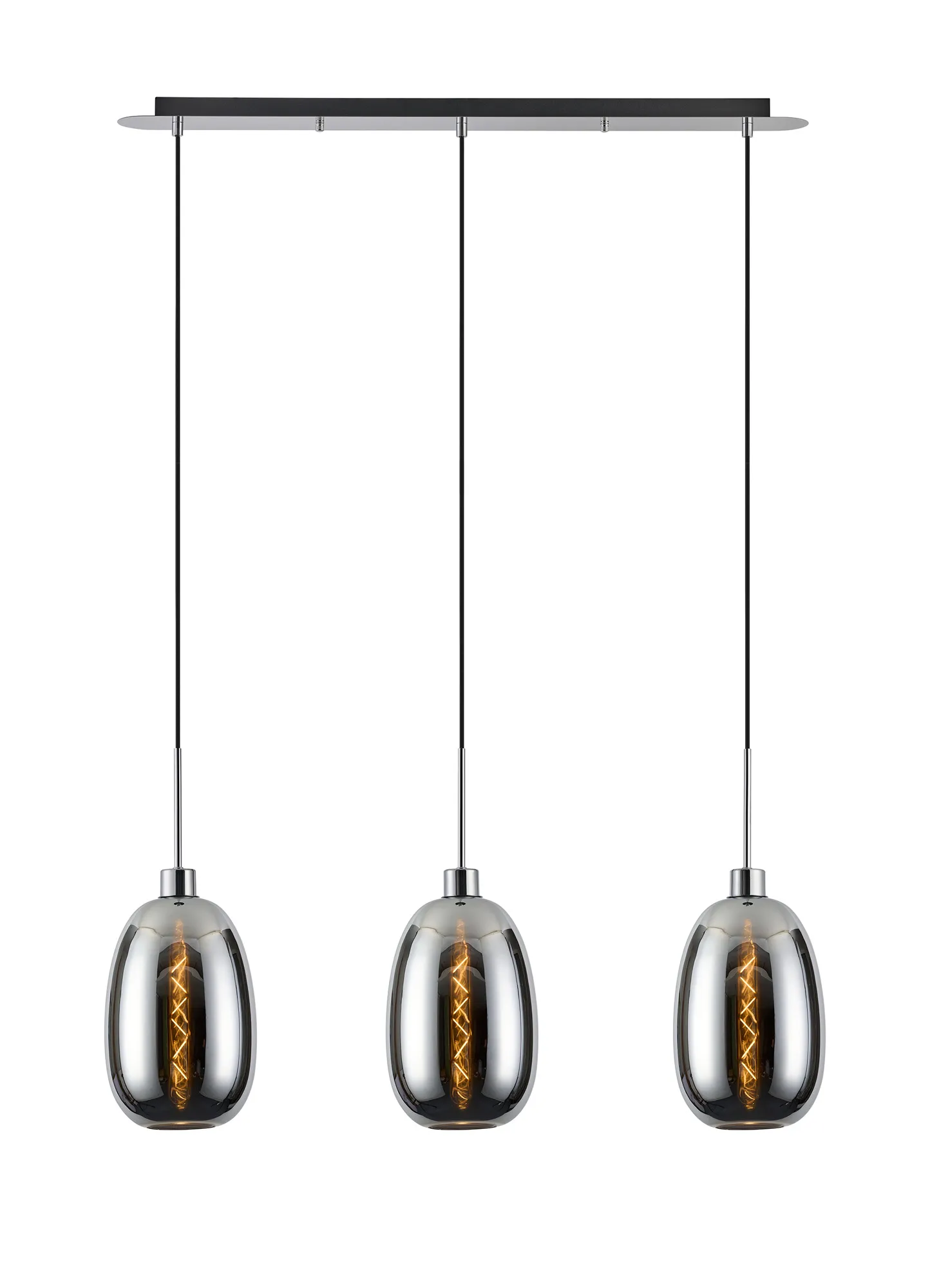 DK1300  Lori Linear Pendant, 3 Light Adjustable E27, Polished Chrome/Chrome Slim Curved Trapezium Shades